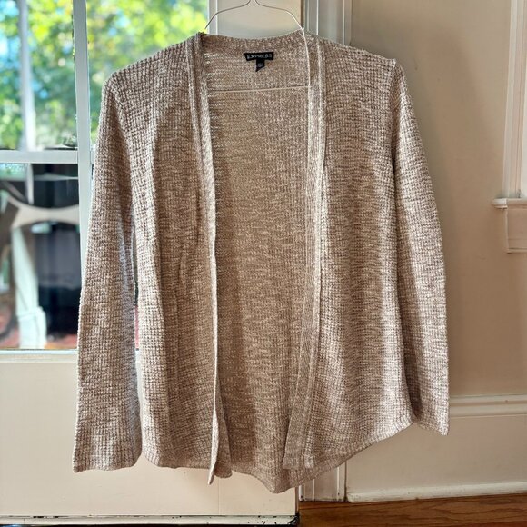 Express Waffle Knit Flare Sleeve Open Front Gray Tan Off White Cardigan Women XS - Picture 3 of 9